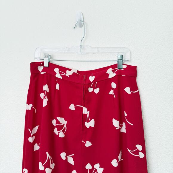 [ModCloth] It's A Wrap Red Cherry Heart Print Ruffle Faux Wrap Midi Skirt Sz 12 - Picture 8 of 11